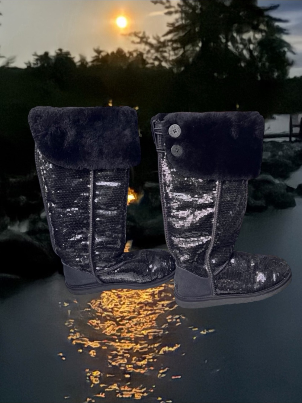 UGG Black Sequin Over the Knee Boots